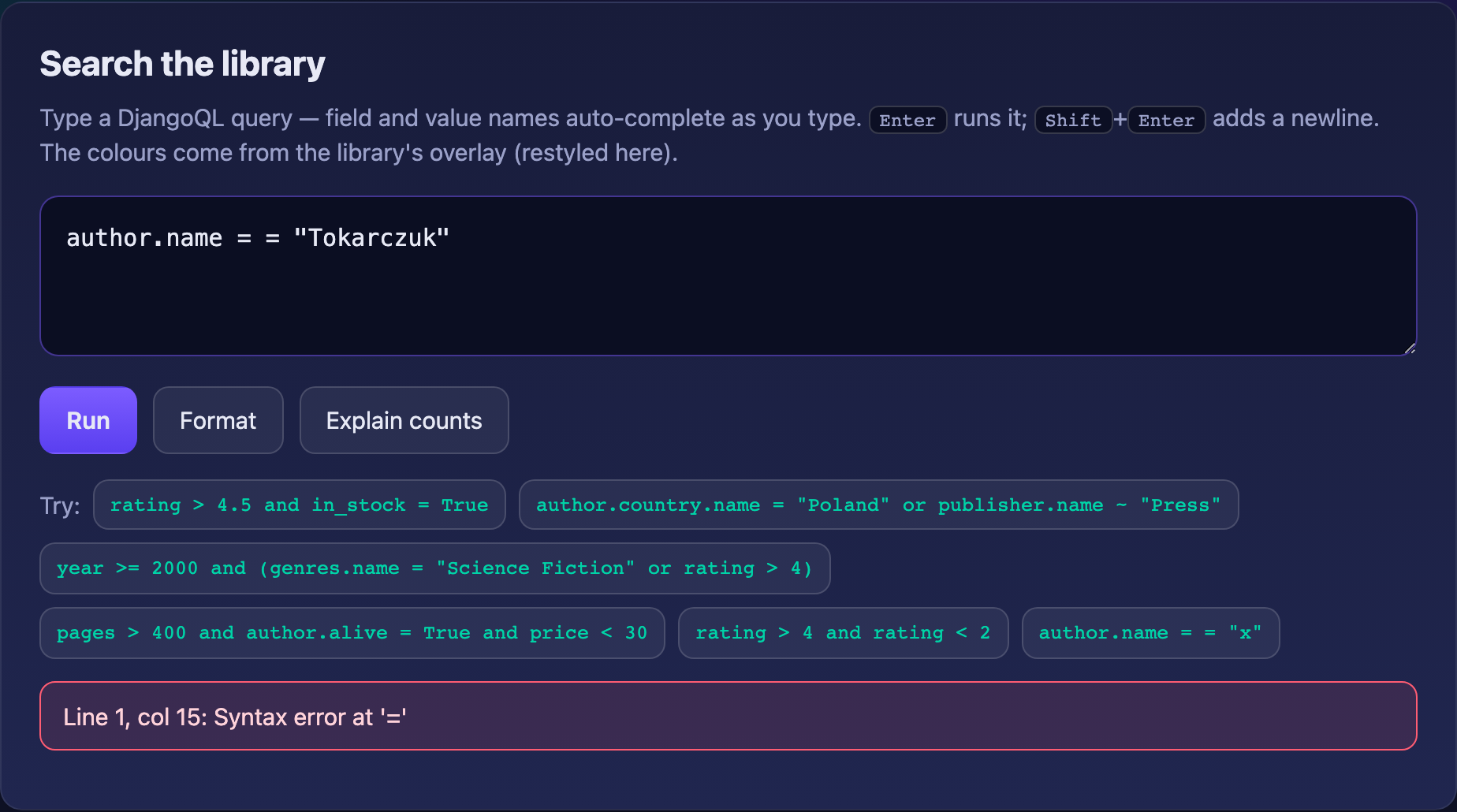 Syntax error highlighted