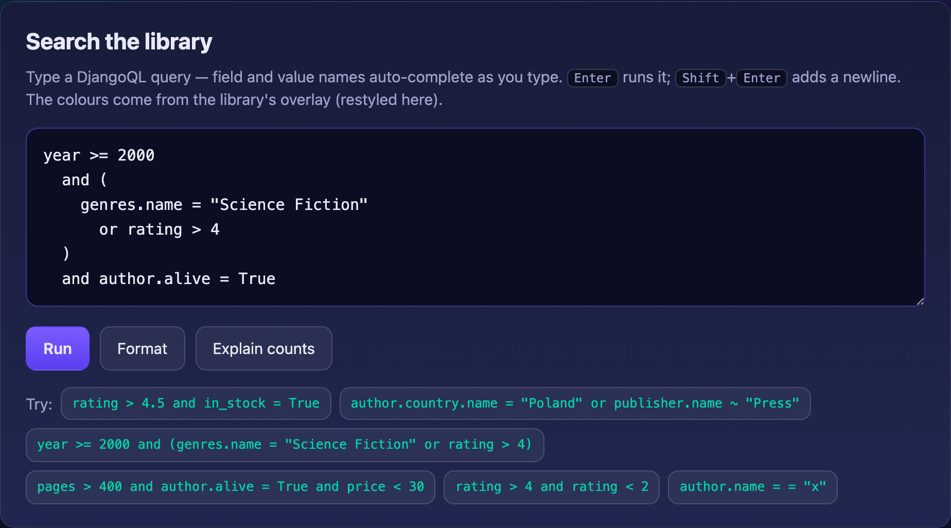 Formatted query